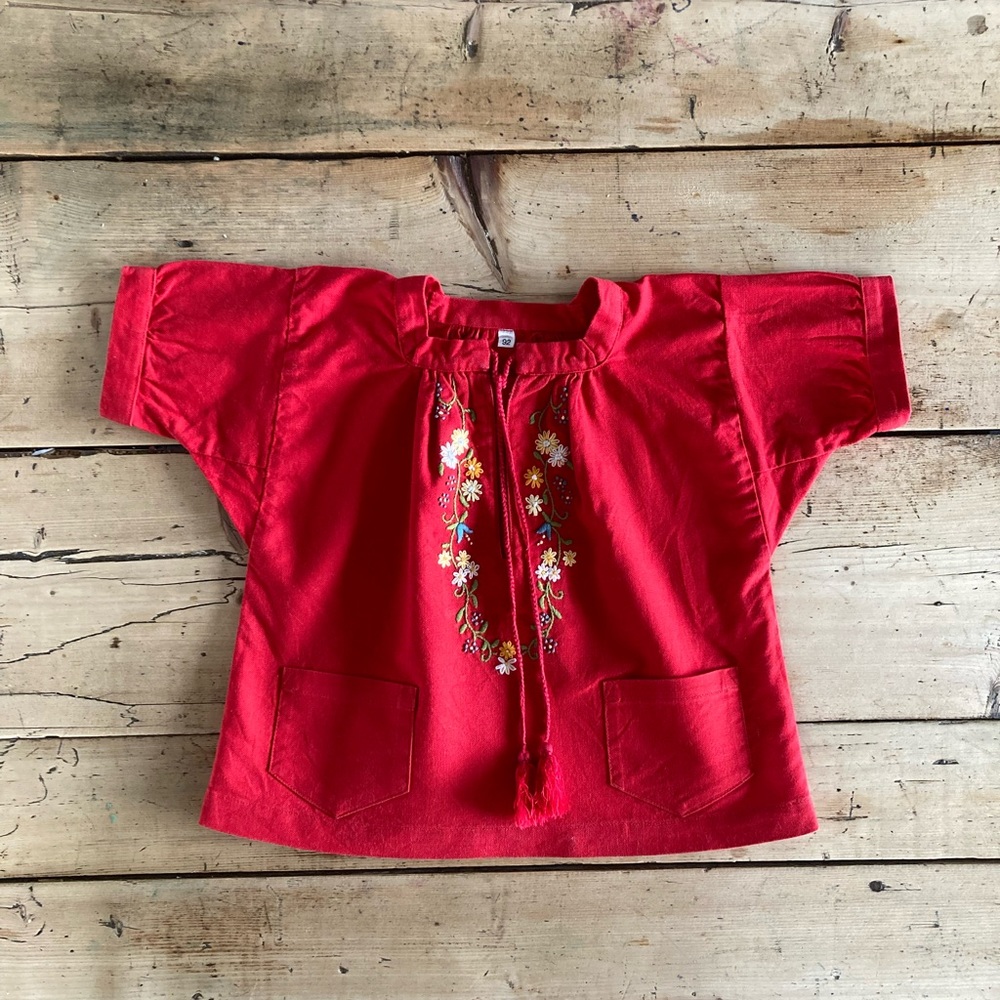 Cutie little girl top, Cotton bohemian embroderie red blouse 2T